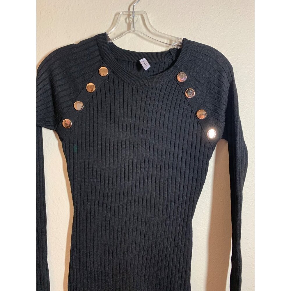 Ico Apparel Long Sleeve Bodycon Knit Sweater Dress Women's Size M Black Y2K AE2 - Picture 3 of 6